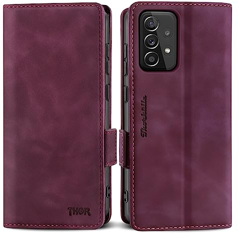 Thorhülle Handyhülle für Samsung Galaxy A52S 5G Hülle,[Magnetschnalle][Kartensteckplatz][Halterungsfunktion],Premium-Leder-Flip-Handyhülle für Samsung Galaxy A52 4G/5G/A52S 5G Hülle Weinrot