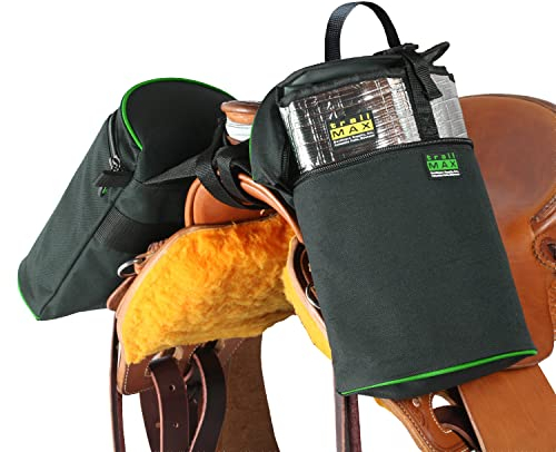 TrailMax Große Horn-Satteltaschen; Horn-Satteltaschen für Pferde; Trail-Reits-Satteltaschen für Western- & Endurance-Sättel; doppelt genähte 600-Denier-Poly-Satteltaschen; grüne Paspelierung