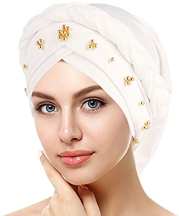 Turban Damen Elegante Kopftuch Beani Hat Bandana Haar Muslim Atmungsaktiv Sonnenschutz Chemo Kappe Haarverlust Islamischen Abaya Dubai Hidschab Stretch Stirnband Mütze KappeTied Head Wrap Weiß