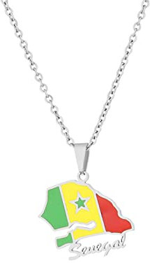JEDTAKCT Senegal-Karte Mit Flaggen-Anhänger-Halskette – Tropfen-Öl-Welt, Ethnischer Stil, Schlüsselbeinkette, Unisex, Patriotischer Charm-Schmuck, Pullover-Kette Für Paare, Geometrie-Halskette, Weiß