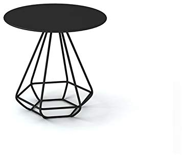 Schmiedeeiserner Couchtisch, runder Beistelltisch aus schwarzem Metall, Café, Büro, Wohnzimmer, Couchtisch, Empfangstheke (Größe: 55 x 55 x 50 cm, Farbe: Schwarz)
