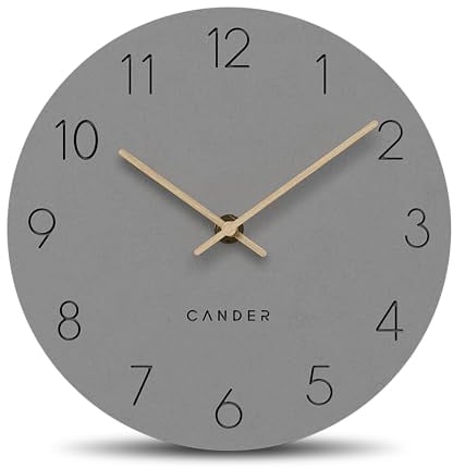 Cander Berlin MNU 2622 N Wanduhr lautlos 22 cm ohne Tickgeräusche analog Wohnzimmer modern Vintage grau Holzzeiger