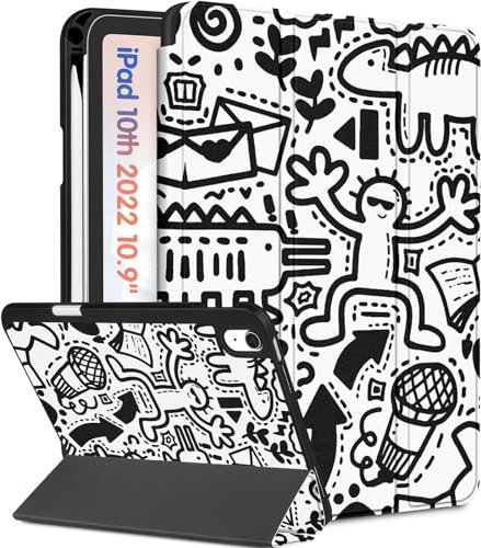 Wazzasoft Schutzhülle für iPad 11. (A16) 2025, iPad 10. Generation, 27,7 cm (10,9 Zoll), niedliches Folio-Cover für Damen, Mädchen, Teenager, Graffiti-Design, einzigartig, cool, mit Stifthalter,