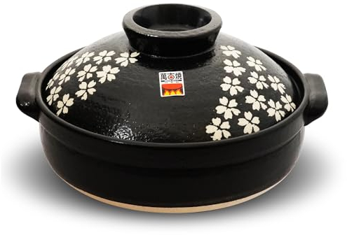 COTONOHA Banko-yaki Donabe Clay Pot - Authentic Japanese Earthenware with Cherry Blossom Design - Ideal for Cold Season Cooking - Made in Japan (Cherry Blossom, 3-5 people)