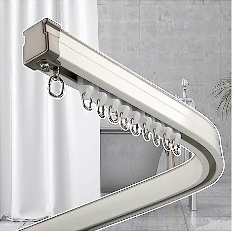 AAMNA Binario per Tende da Soffitto Binario per Tende Curvo Bastone per Tende Curvo Montato a Parete/Soffitto Binario per Tende in Lega di Alluminio per Finestra del Bagno con Ganci e Raccordi (Co