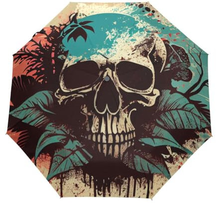 GAIREG Regenschirme mit Totenkopf-Motiv, automatisches Öffnen und Schließen, kompakt, zusammenklappbar, Blau / Rot