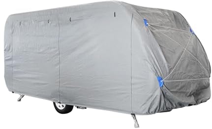 Abdeckplane Wohnwagen XL 670×250×220 cm – Winterfeste Schutzhülle für Wohnwagen & Wohnmobil – Wasserdicht, UV-beständig, mit Hagelschutz – Atmungsaktive Plane inkl. Gurte & Tasche