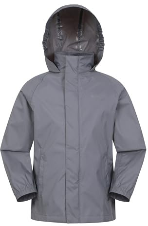 Mountain Warehouse Pakka Kids Waterproof Jacket - Wind Resistant, Lightweight,Breathable Rain Coat for Girls & Boys, Packaway Bag - For Rain, Autumn, Winter Grey Teen Size 13 Years