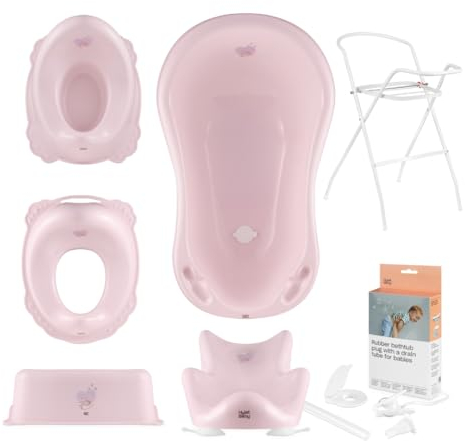 Hylat Baby Komplett-Set: Stabile Babybadewanne mit Gestell, Badesitz und Abfluss, Kinder-Toilettensitz, Babytopf, Kinderschemel - Hug Me Rosa - TÜV Rheinland zertifiziert - Lite-Kollektion