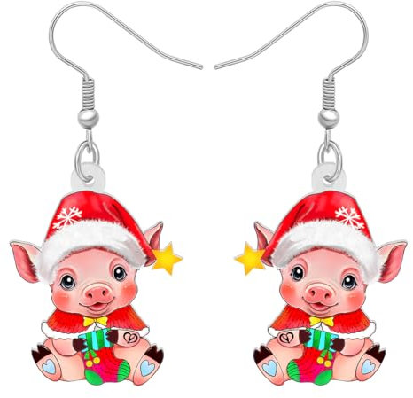 LONYOO Acryl Rosa Schwein Ohrringe baumeln niedlich Schwein Schmuck für Mädchen Frauen Schwein Geschenke (Weihnachten)