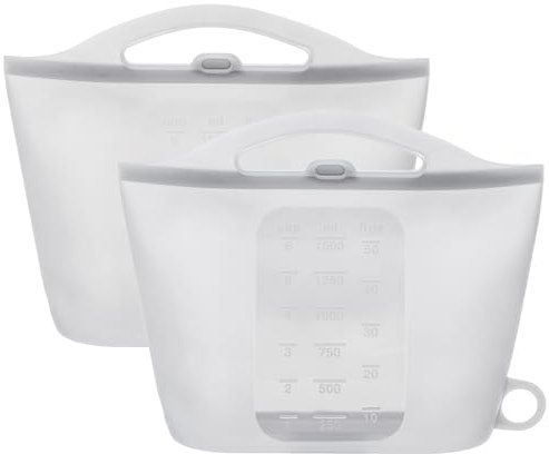 DOYOQI 2 Pack Silicone Microwave Steam Sterilizer Bags, 1.5L Reusable Steam Bags for Home and Travel, Silicone Fresh Keeping Bag for Baby Bottles, Accessories, Gray