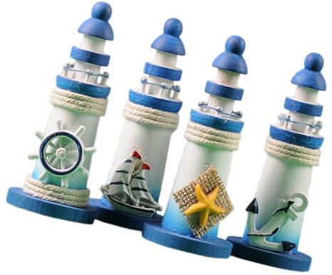 Zerodeko 4 Stück Mini-Leuchtturm Dekorativer Leuchtturm Nautisches Zuhause Geschenke Rustikale Wohnkultur Hängend Leuchtturm Statuen Küsten Kunsthandwerk Büro Klein Hölzern