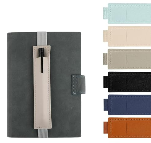 GBTUPOKW 6PCS Adjustable Elastic Band Pen Holder Leather Sleeve Pouch PU Leather Sleeve Pouch for Notebook Planners Binders and Books