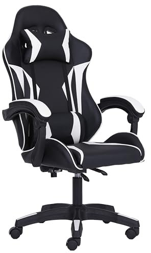 Millhouse Sport Desk Chair with Adjustable Lumbar Support and Head Pillow, X3577 (White)