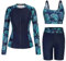 GRACE KARIN Women Rashguard Swimsuits Built-in Bra Swim Tops Sun Protective Bathing Suits with High Rise Pants Blue XL
