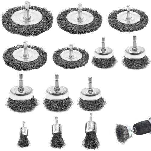 13 Piezas Cepillo de Alambre para Taladro, 6 mm Cepillo Metalico Limpieza, 19-100 mm Wire Brush Set, Cepillo Abrasivo para Taladro para EliminacióN de óXido, CorrosióN, Pintura