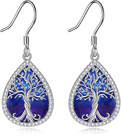 ONEFINITY Tree of Life Earrings 925 Sterling Silver Tree of Life Enamel Dangle Earrings Tree of Life Jewellery Gifts for Women
