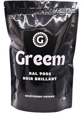 Greem - Revetement Peinture en Poudre - Thermolaquage - Noir brillant - Ral 9005 (500, Grammes)
