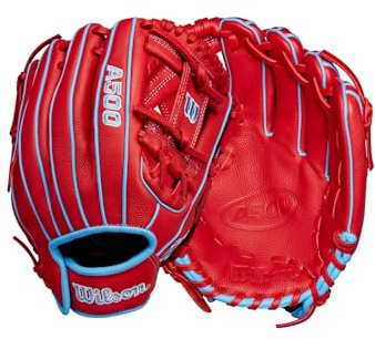 Wilson A500 Infield Gant de baseball pour enfant Main gauche Rouge/bleu/blanc 29,2 cm