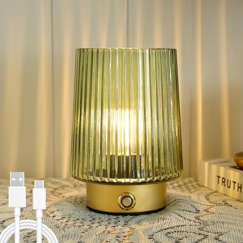 ULAROOM Cordless Lamp Rechargeable Battery Operated lamp, Glass Small Table lamp - Portable Dimmable Brightness Touch Wireless Bedside Lamp for Bedroom Kitchen Dining Home Living Room Decor Green