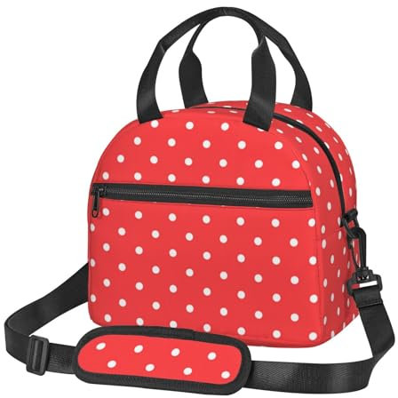JBYJBX Lonchera térmica con estampado de lunares rojos y blancos para mujeres y hombres, versátil
