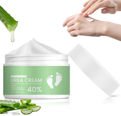 Urea Creme, Harnstoffcreme 40 Prozent Urea Creme mit 2% Salicylsäure und Hyaluronsäure Teebaum und Aloe Vera für tiefe Feuchtigkeit, trockene, rissige Haut für Füße, Hände(30g)