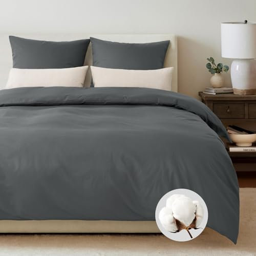 WohlNest Bettwäsche 135x200 Grau Baumwolle,Bettwäsche-Sets Bettbezug 135 x 200 2teilig mit 1 Kissenbezug 80x80 cm，Oeko-TEX Bettwäsche 100% Baumwolle Anthrazit mit Reißverschluss
