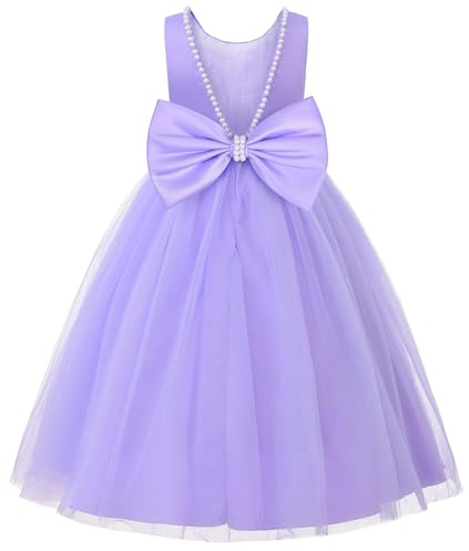 JerrisApparel Vestito Bambina Tulle Elegante Perle Fiocco Schiena Damigella Cerimonia Matrimonio Comunione