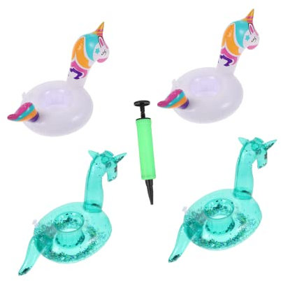 ifundom Lot de Porte-gobelets Gonflables Flottants en PVC pour Fêtes Adultes, 5 Pièces avec Pompe, Motifs Licorne Pailletée Et Arc-en-Ciel, Accessoire Piscine Et Plage Événements Tropicaux