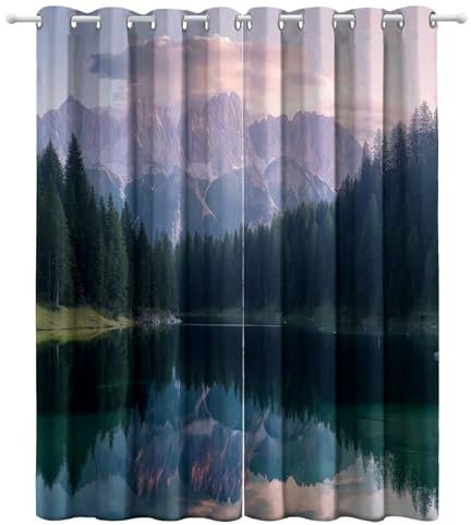 CozyRest Kinder Vorhänge Italienische Berge Ösen Gardinen mit Blickdichte Thermo Vorhang Kälteschutz Blackout Curtain Kinderzimmer Schlafzimmer Kiefernwald Ösenvorhang H 160 x B 70 cm