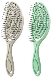 Anti-Pull Hair Brush, 2 Pack, Detangling, Anti-Breakage, for Dry and Wet Hair, Eco-Friendly Wheat Straw, for All Hair Types, Women, Men and Girls (BRUSH x2 GREEN-BEIGE)