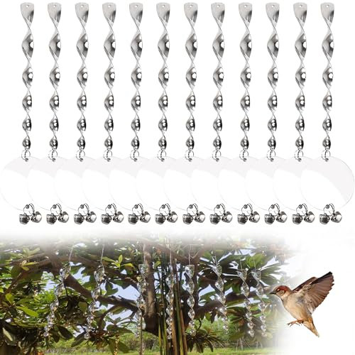 Lot de 12 spirales anti-oiseaux réfléchissantes - Spirale de vent réfléchissante - Pour jardin, balcon, protection des arbres fruitiers et fleurs