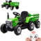 HAUSPROFI 12V 3-Gang Kinder Elektroauto mit Anhänger, Elektro Traktor 2 Fahrmodi, 2,4G-Fernbedienung, Kinder Traktor LED-Licht, Bluetooth, Musik, USB, Elektrischer Traktor für kinder ab 3 Jahren, Grün