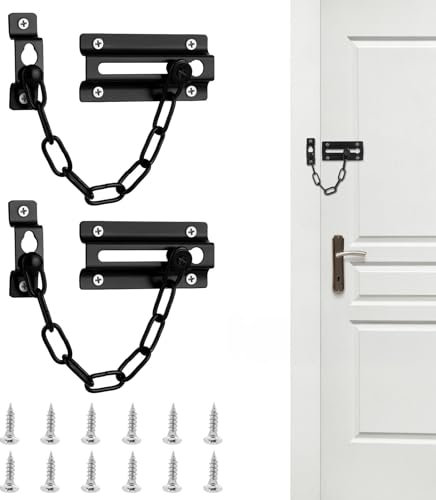 Flintronic 2PCS Door Chain, Security Chain Lock for Front Door, Heavy Duty Safety Chain Door Lock, Anti Theft Door Chains Internal Door Lock, Suitable for Home, Hotel, Bedroom (Black)