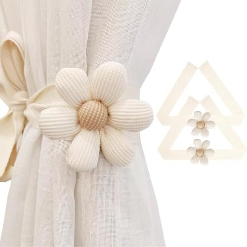 ChAusa 2 Pièces Attache Rideau sans Percage,Beige Embrasse Rideau,Attache Rideaux,Embrase de Rideaux Forme de Fleur pour Maison Bureau Hôtel Décoration de Fenêtre(Boucle en Perles)