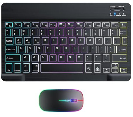 Clavier sans Fil rétro-éclairé - Clavier et Souris, Jeu de Clavier illuminé | Souris sans Fil silencieuse, Clavier Rechargeable Mince, Combo de Clavier Compact, Clavier d'ordinateur Ergo