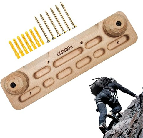 Kletterbrett – Fingerboard montierbar, Klettertraining auf Fels, Fingerbrett aus Holz mit integrierter Klimmzugstange, vielseitige Griffstruktur zum Klettern