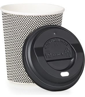 8oz Triple Wall Disposable Coffee Cups with Lids – Pack of 100 – Compostable, Leak-Proof & Insulated – Food Certified Hot Drink Takeaway Cups – Eco-Friendly Paper Cups