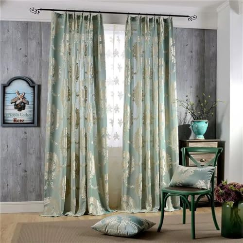 Amidoudou 2er-Set Elegante Vorhänge Mit Kräuselband Europäische Jacquard Vorhänge Für Wohnzimmer (H230 x B140 cm (2er Pack),Grün)