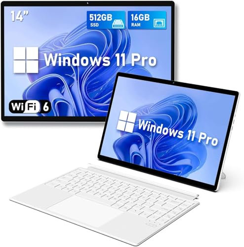 FUNYET 14 inch 2in1 Laptop,Processore N100 16GB RAM 1TB SSD Windows 11 PC Laptop,Tastiera Bluetooth con Retroilluminazione e sblocco con Impronte Digitali
