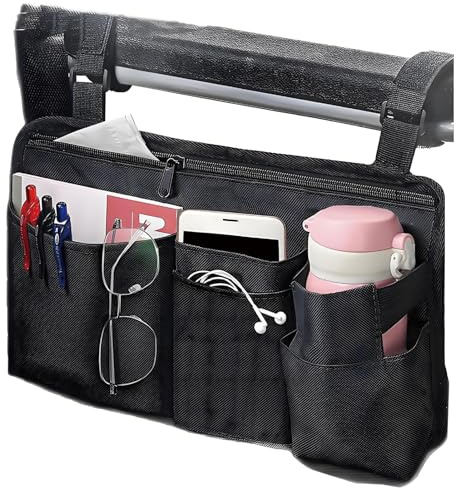 UlifeBetter Rollstuhl-Seitentasche mit Getränkehalter, Rollstuhlzubehör, Armlehnentaschen, Aufbewahrungstasche für Rollstuhl/Rollator/Rollator/Elektroroller, ideales Zubehör für ältere Menschen
