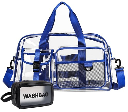 Small Gym Bag for Women, Travel Duffle Bag Carry On Weekender Bag with Shoe Compartment, Clear-Blue, 11*19.6*8.2 inches, Gym Bag&toiletry Bag