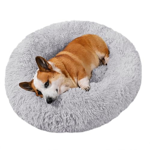 ADUODAO Fluffy Cuddler Hundesofa, Bett, beruhigendes Katzenbett, Plüsch-Hundekorb mit rutschfester Unterseite, weiches langes Plüsch-rundes Haustierkissen für große, mittelgroße und kleine Haustiere