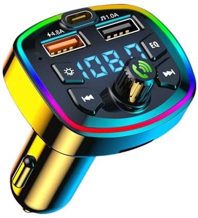 Car FM Wireless Transmitter - Illuminated Screen Music Receiver, Two-Port Rapid Charging Power Interface for Automobile Stereo Playback, Bluetoth Handsfree Kit with Noise Reduction, Compatible