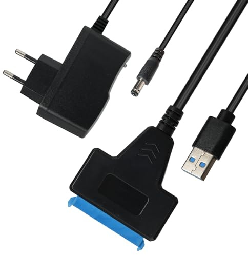 SEASJHBAY Adaptateur SATA vers USB 3.0 avec Alimentation, Compatible avec Disques Durs Internes/Externes HDD/SSD 2,5 et 3,5, Câble SATA USB, USB vers SATA Adaptateur pour Windows, Mac et Linux