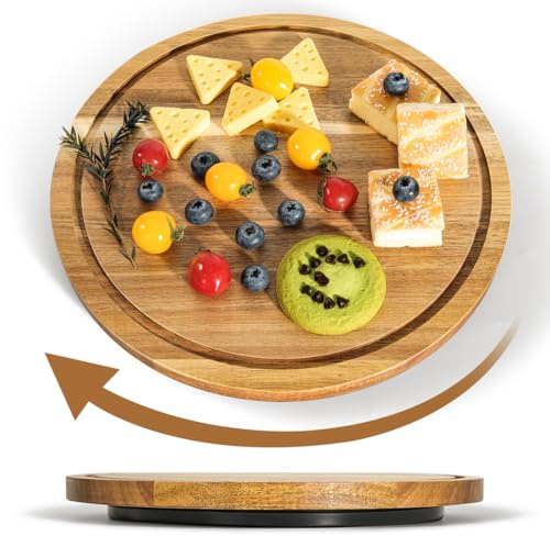 HALE OTEIR Lazy Susan - Plato giratorio de madera de acacia de 27,7 cm con placa giratoria de 360 grados, para especias, organizador de armario de cocina, bandeja para servir buffet y fiesta, aceites