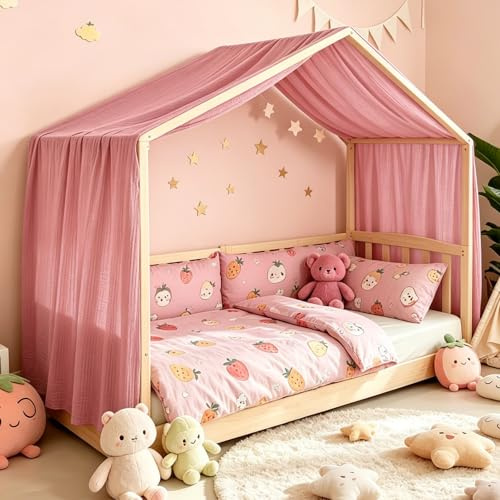 Ginkago Hausbett Himmel 100% Baumwolle Betthimmel für Kinderbett platzsparende Deko für kleine Räume ideal für Mädchen & Jungen Bed Canopy