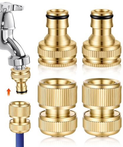 4 Piezas Conector de Manguera de Latón 2 en 1 Adaptador Manguera Grifo