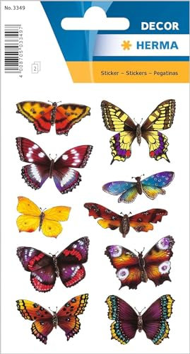 HERMA 3349 Aufkleber Schmetterlinge Glitzer klein groß, 20 Stück, Schmetterling Sticker in bunten Farben, Butterfly Etiketten für Fotoalbum Tagebuch Poesiealbum Scrapbooking Dekoration Briefe Basteln