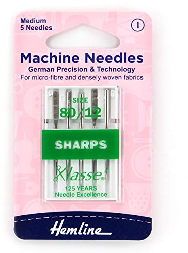 Hemline Sewing Machine Needles Sharp Micro Medium 80/12
